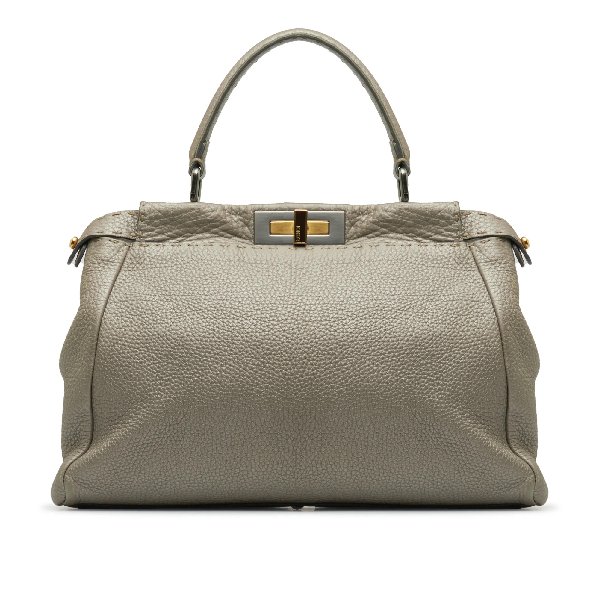 Pre-Owned Authenticated Fendi Medium Selleria Peekaboo Calf Leather Silver Satchel Unisex (Good) | Walmart (US)