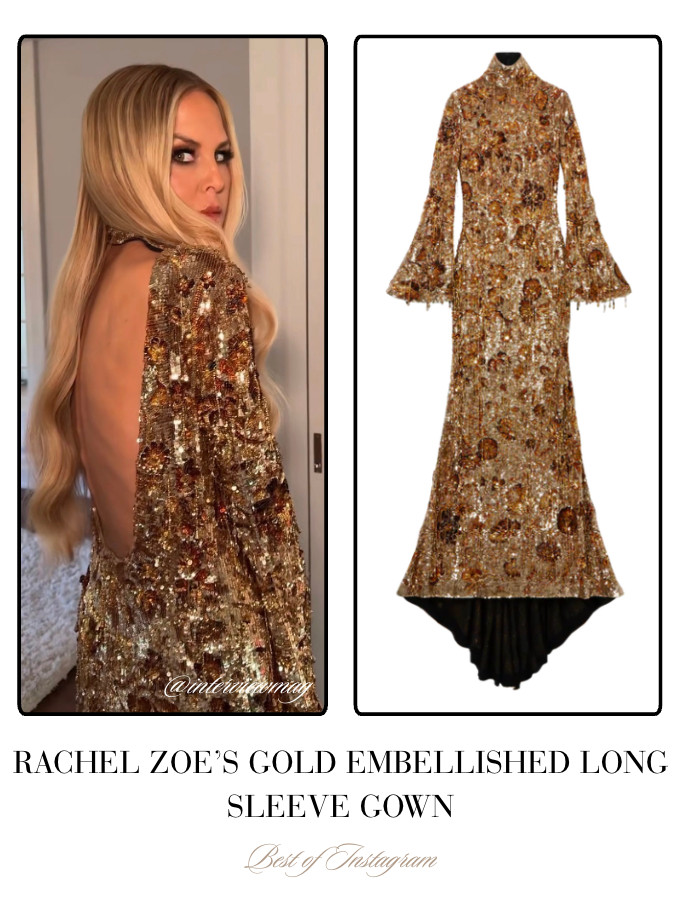 Rachel Zoe's Gold Embellished Long Sleeve Gown is by Gucci // Shop Similar 📸= @interviewmag 

 