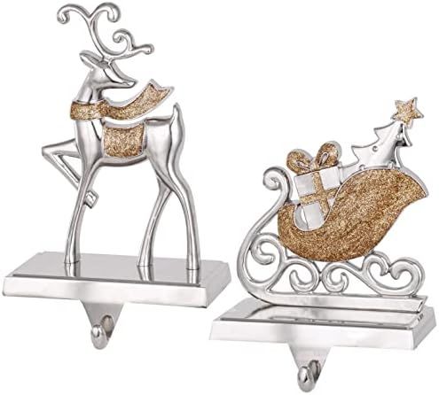 Set of 2 Reindeer Christmas Stocking Holder for Mantle Deer and Sleigh Stocking Hanger for Fireplace | Amazon (US)
