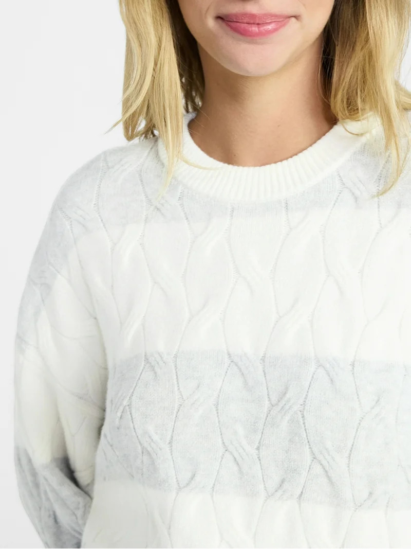 No Boundaries Drop Shoulder Crewneck Pullover Sweater, Midweight, Women's XXS-XXL | Walmart (US)