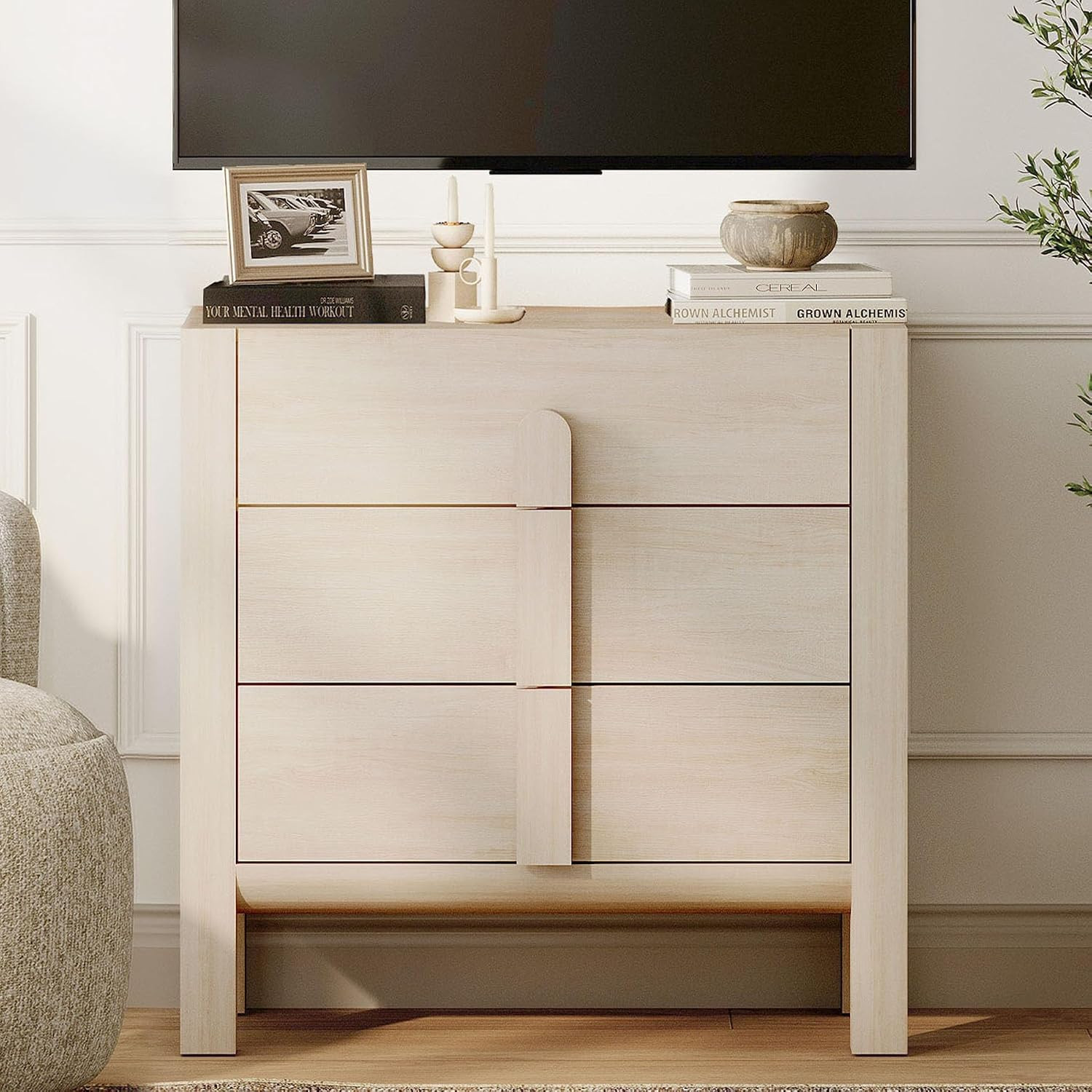 WAMPAT 31.5" Modern TV Stand for 30-35" TVs, Wood TV Console, Beige | Amazon (US)