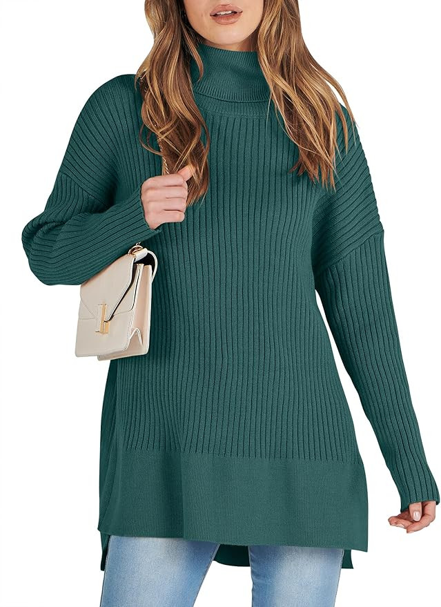 ANRABESS Women's Oversized Turtleneck Sweater 2023 Fall Trendy Ribbed Knit Pullover Tunic Sweater | Amazon (US)