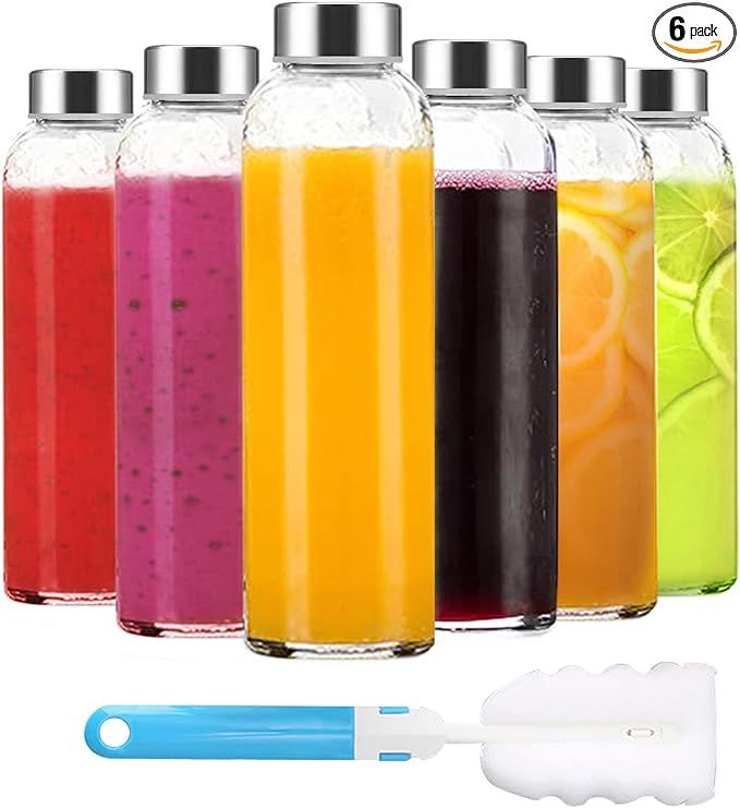 Clear Glass Bottles with Lids 18 oz, Reusable Glass Water Bottles with Stainless Steel Cap for Ju... | Amazon (US)