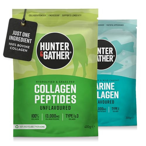 Hunter & Gather Collagen Powder Bundle | Hydrolysed Grass-Fed Bovine Collagen 400g & Wild Caught 300g Marine Collagen for Hair, Skin, Nails and Muscles | Supplements for Men and Women | Amazon (UK)