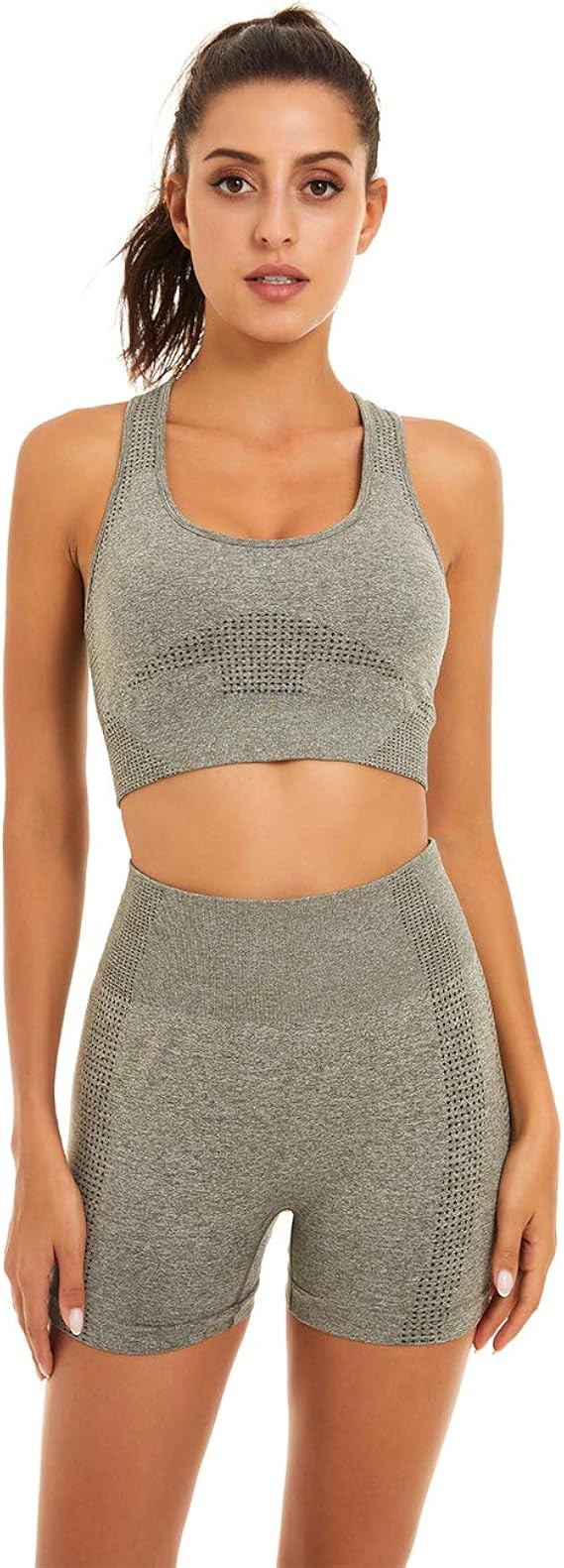 Toplook Women Seamless Yoga Workout Set 2 Piece Outfits Gym Shorts Sports Bra | Amazon (US)
