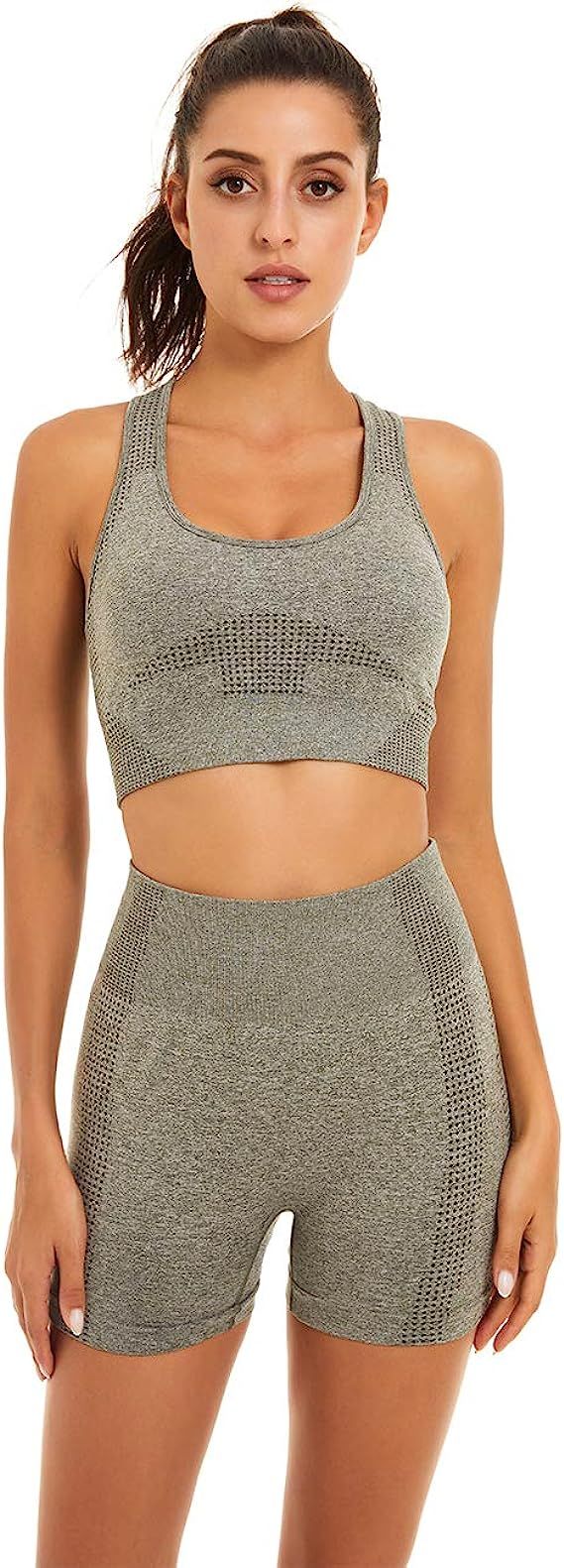 Toplook Women Seamless Yoga Workout Set 2 Piece Outfits Gym Shorts Sports Bra | Amazon (US)