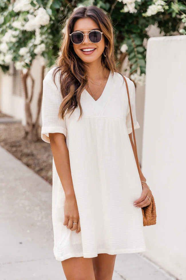 Last Minute Look Beige Babydoll Dress | The Pink Lily Boutique