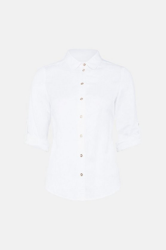 Linen Long Sleeve Shirt | Karen Millen UK & IE