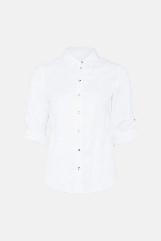 Linen Long Sleeve Shirt | Karen Millen UK & IE