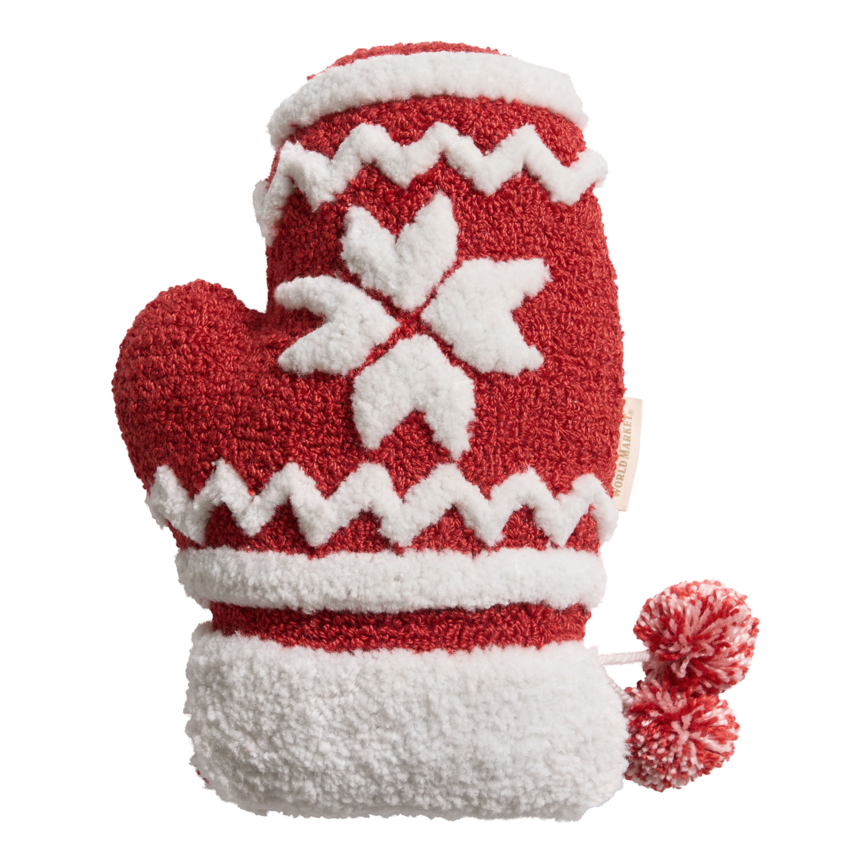 Red and Ivory Mitten Shaped Indoor Outdoor Throw Pillow | World Market