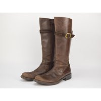 Vintage Leather Knee Boots in Brown For Women | Size 36Eu 6Us Low Heel Equestrian Footwear | Etsy (US)