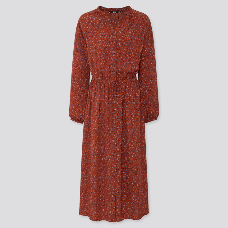 WOMEN PRINTED V-NECK LONG-SLEEVE LONG SHIRT DRESS | UNIQLO (US)