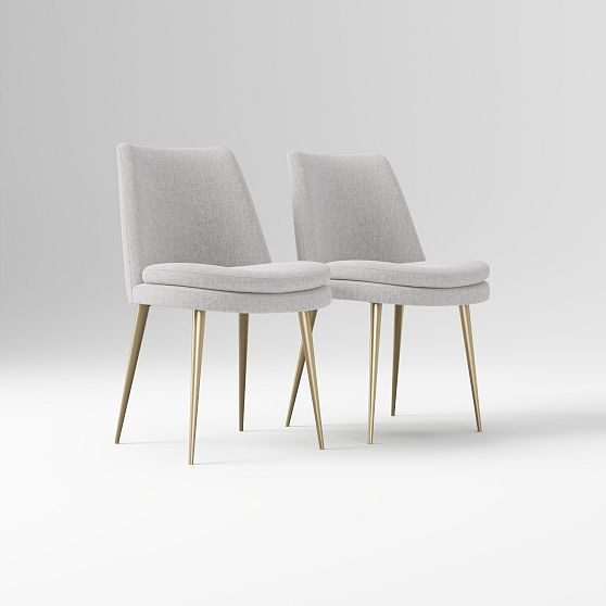 Finley Low Back Dining Chair, Set of 2, Performance Coastal Linen, Frost Gray, Champagne Bronze | West Elm (US)