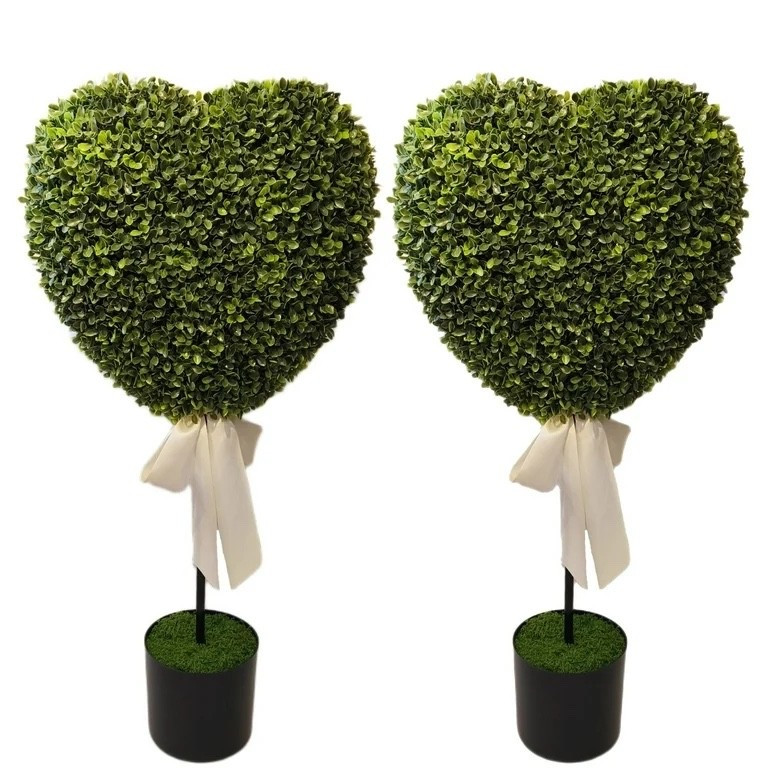 Boxwood heart topiaries with bows 🎀💕 Valentine’s Day decor heart boxwood topiary Valentine’s decor outdoor front porch decor 