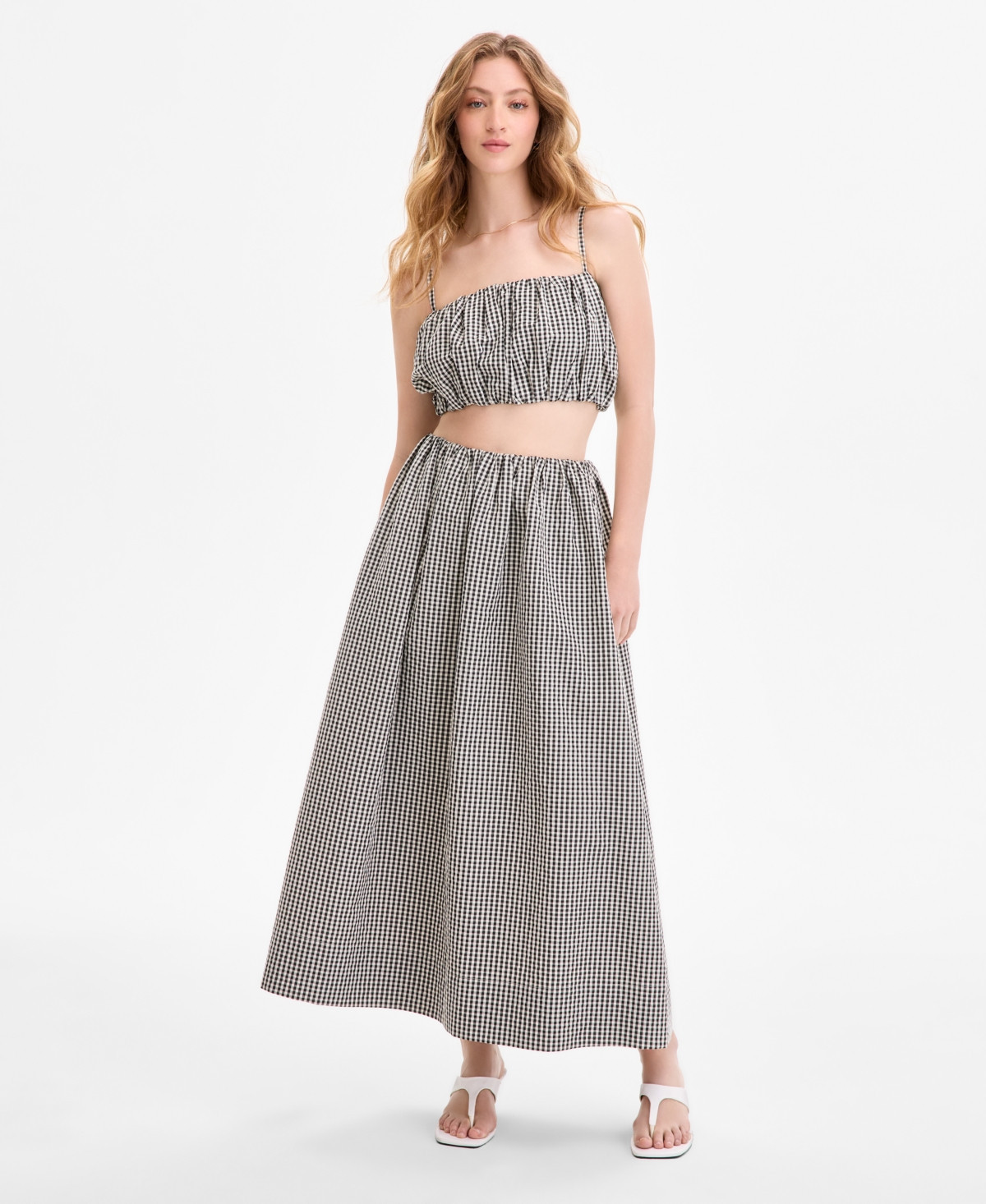 French Connection Women's Pull-On Gingham Midi Skirt - Black Gingham | Macy's