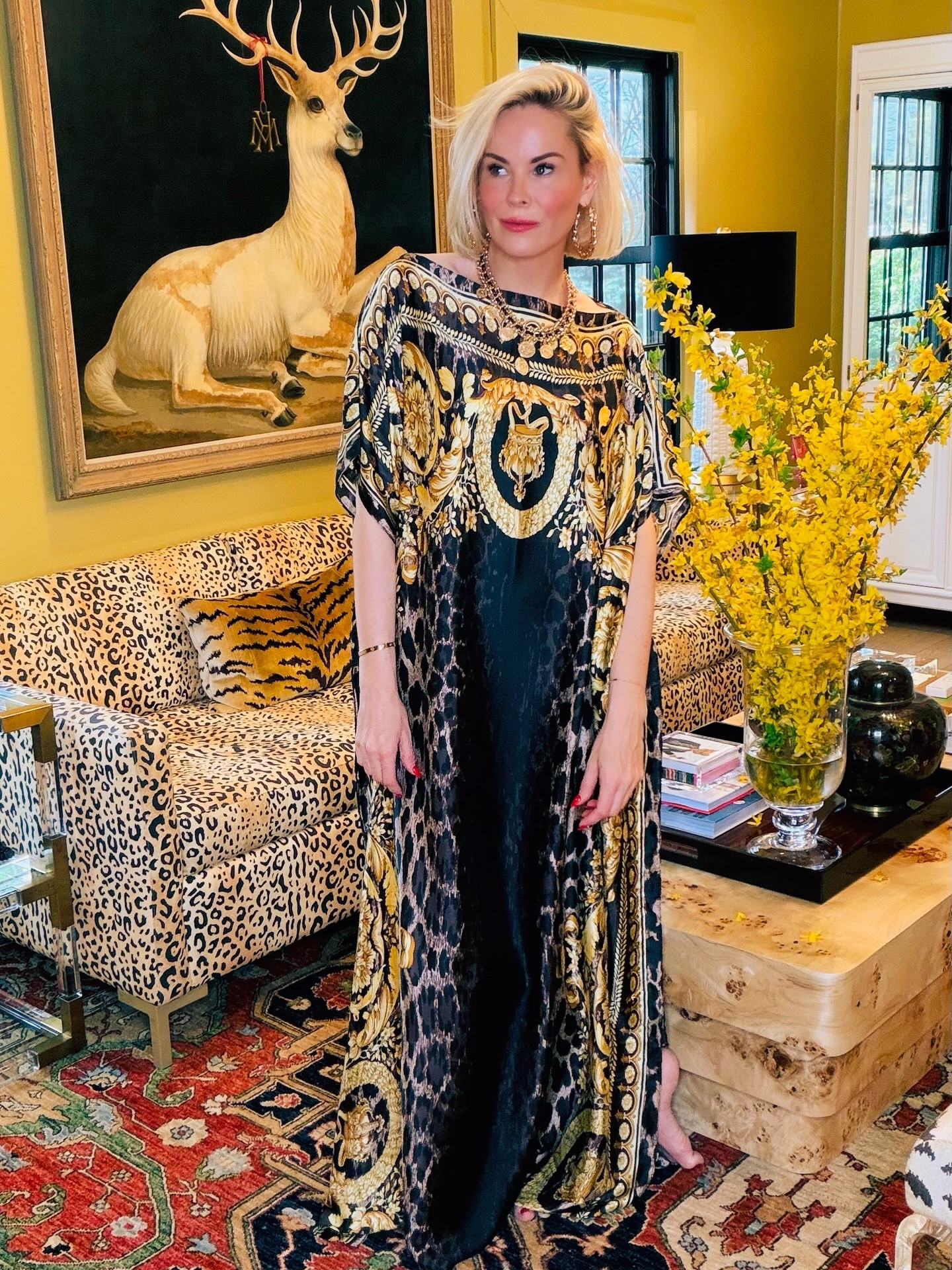 Forsythia in yellow should stick around longer - leave a 💛 for links (#caftan is only $48.00)💫