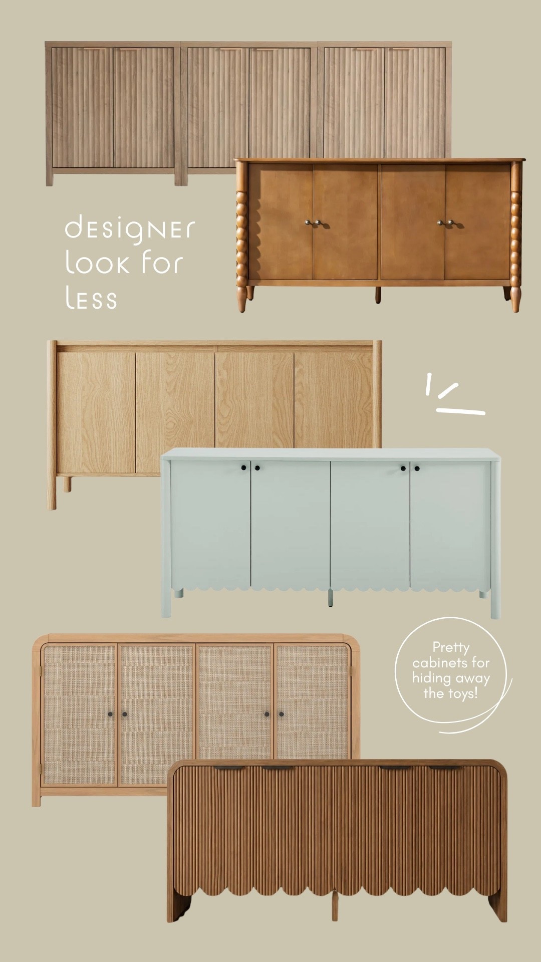 These cabinets are a great way to hide toys while looking stylish! Add baskets to the inside for organization.

Make sure you measure for your spice! Also measure the inside dimensions to make sure baskets fit.

Toy storage, kids organization, kids room, play room, cabinets, long cabinet, wide cabinet, wood cabinet, sideboard

#LTKSaleAlert #LTKHome