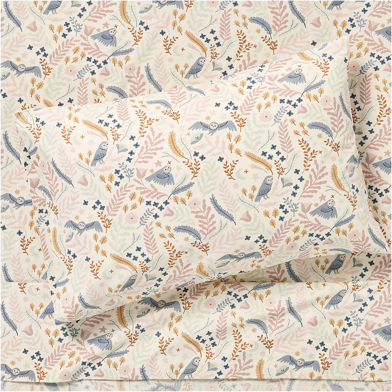 Owl 100% Organic Cotton Percale Kids Twin Sheet Set | Crate & Kids | Crate & Barrel