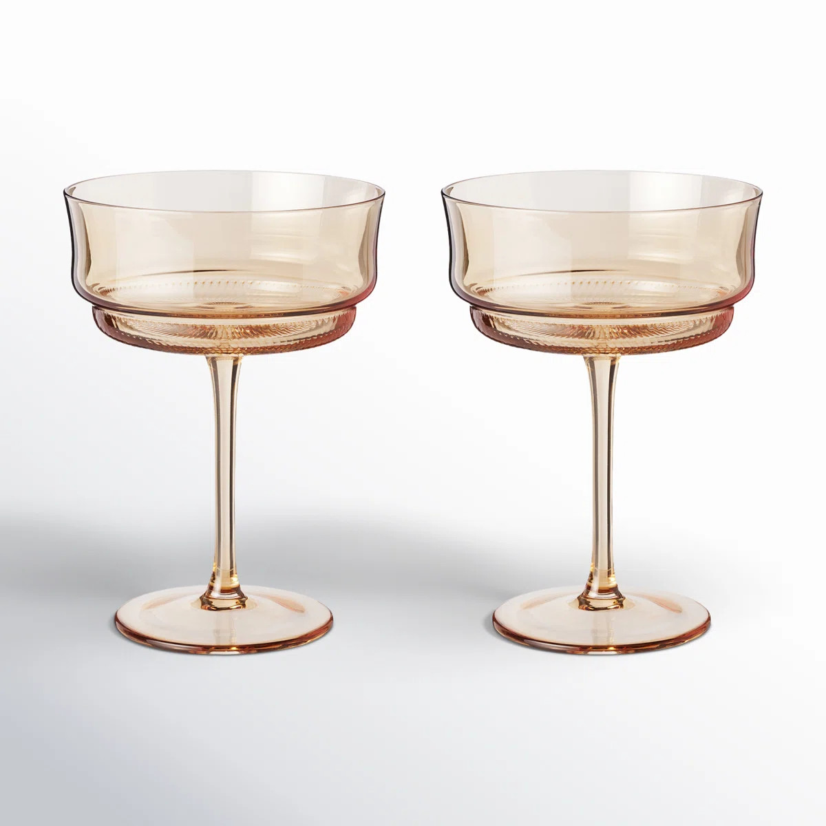 Twine Tulip Coupe Glasses, Gold Amber Tinted Drinking Stemmed Cocktail Tumblers Or Wine Cups, Yel... | Birch Lane