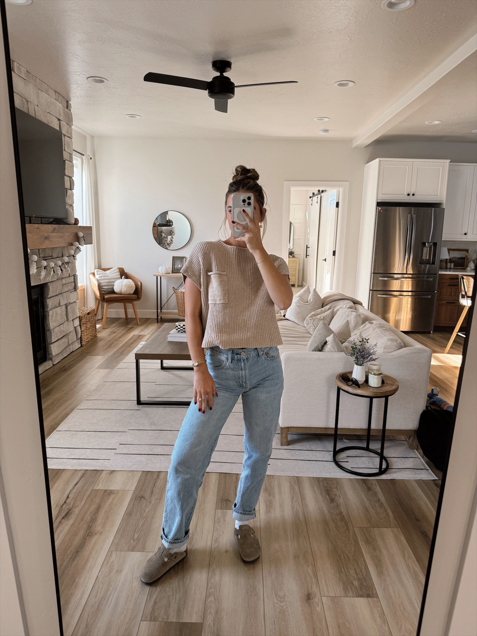 Easy fall outfit! These are the most comfortable perfect jeans! I’m wearing a size 25 jean, and size XS top! Birkenstocks run TTS 

fall outfit inspo, fall fashion, basics, denim jeans, aritzia, bohme, sweater, birkenstock bostons

#LTKSeasonal #LTKHalloween #LTKFallSale