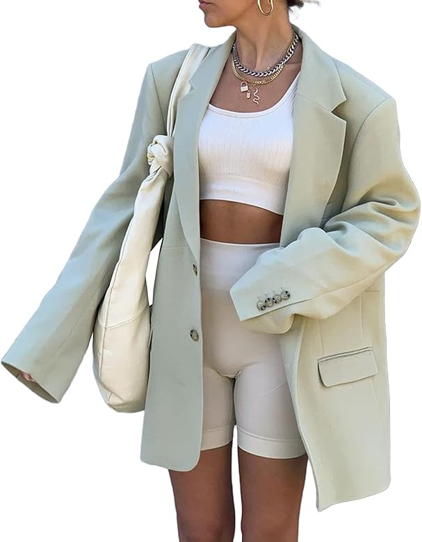 Grlasen Women Casual Elegant Long Sleeve Oversized Lapel Blazers Open Front Solid Work Office Jacket | Amazon (US)