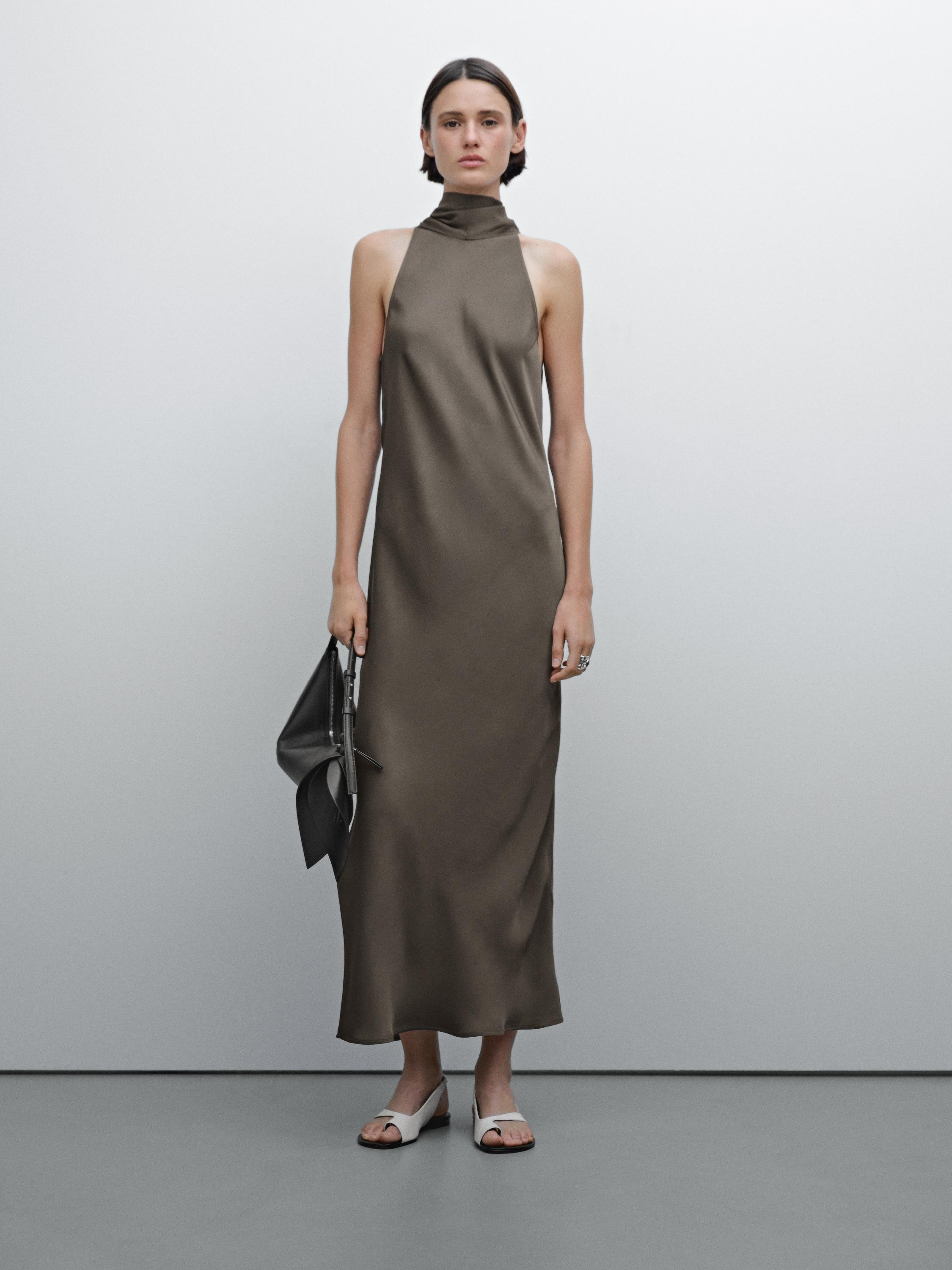 Halter neck dress with tie detail - Studio | Massimo Dutti US