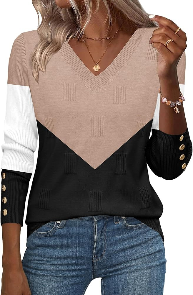 Zeagoo Womens V Neck Sweaters Shirts Long Sleeve Lightweight Ribbed Knit Pullover Sweater Blouse ... | Amazon (US)