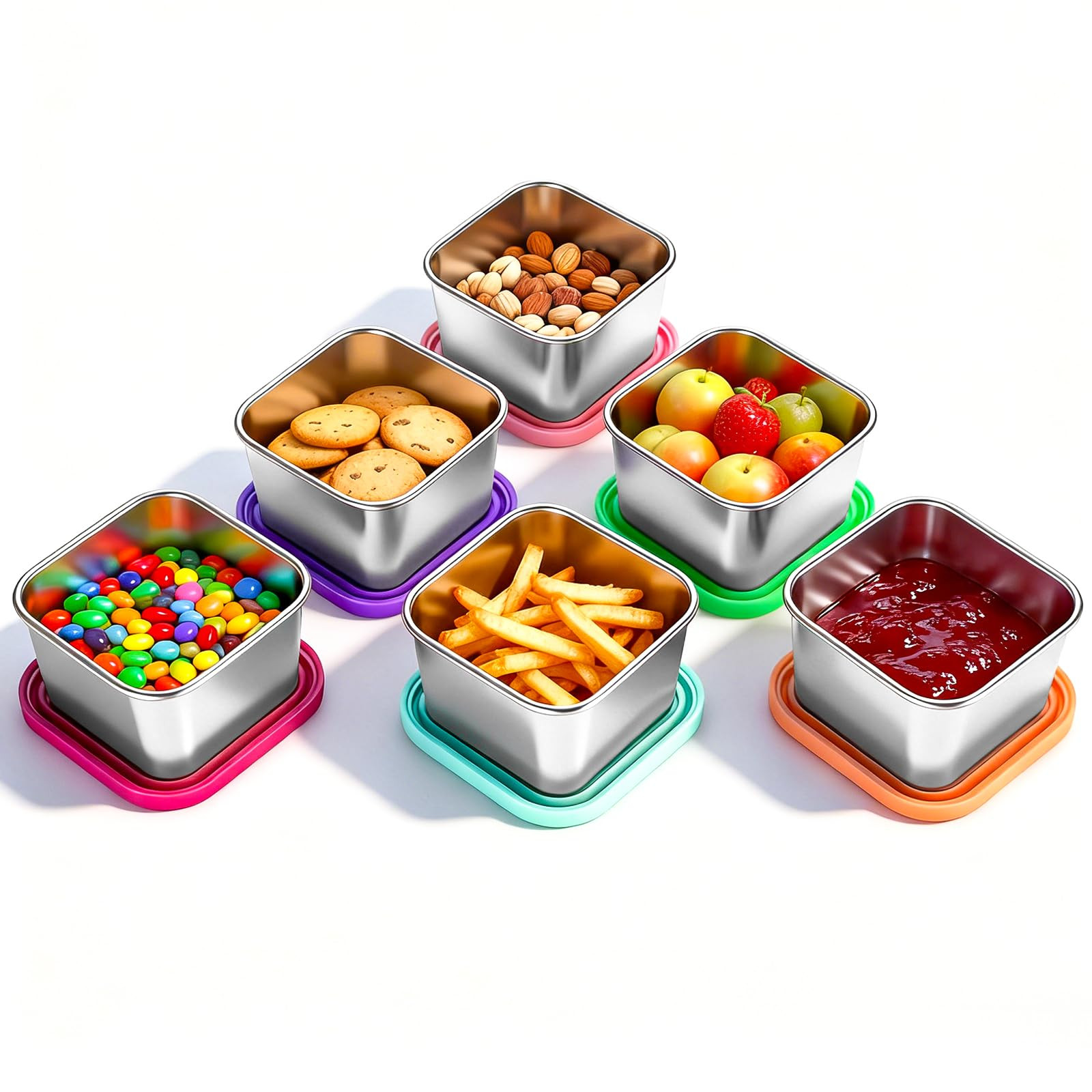6Pack Stainless Steel Snack Containers Sets, 6oz Containers for Kids, leak Proof Sauce Containers... | Amazon (US)
