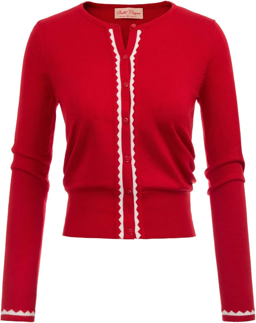 Women Button Knit Cardigan Contrast Color Long Sleeve Shrug BP779 | Amazon (US)
