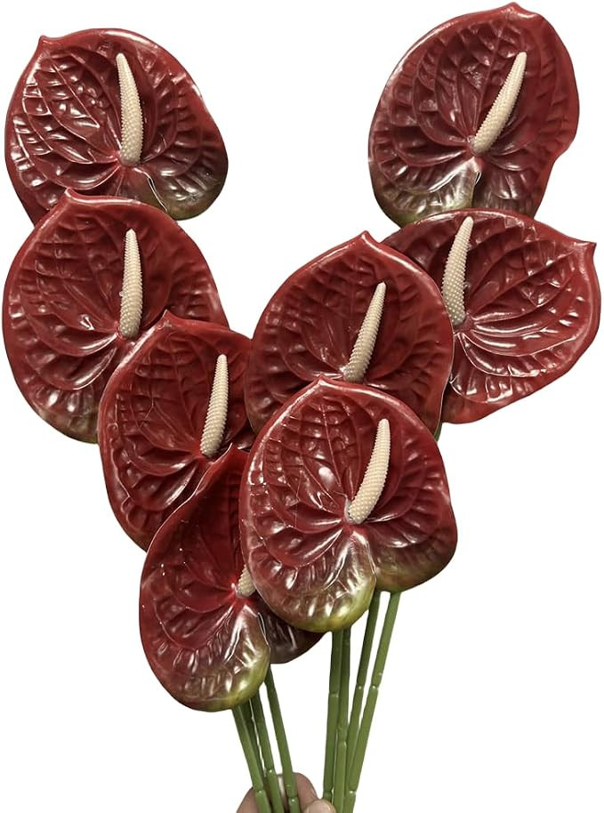 Corkwaw 8 Pcs 23-5/8 inch Artificial Anthurium Flowers Real Touch Fake Flower for Table Centerpie... | Amazon (US)
