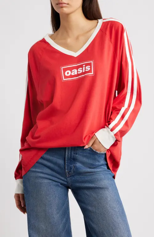 Daydreamer Oasis Long Sleeve Graphic T-Shirt in Fire Red at Nordstrom, Size Large | Nordstrom