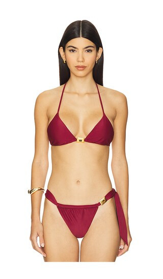 Vix Swimwear Liza Triangle Bikini Top in Burgundy. - size L | Revolve Clothing (Global)