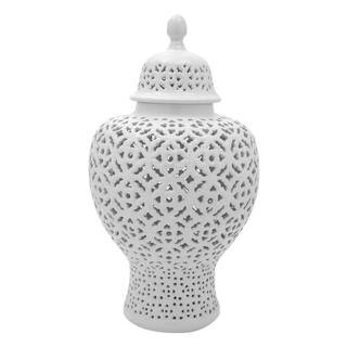 25 in. Carved Temple Jar - White | The Home Depot