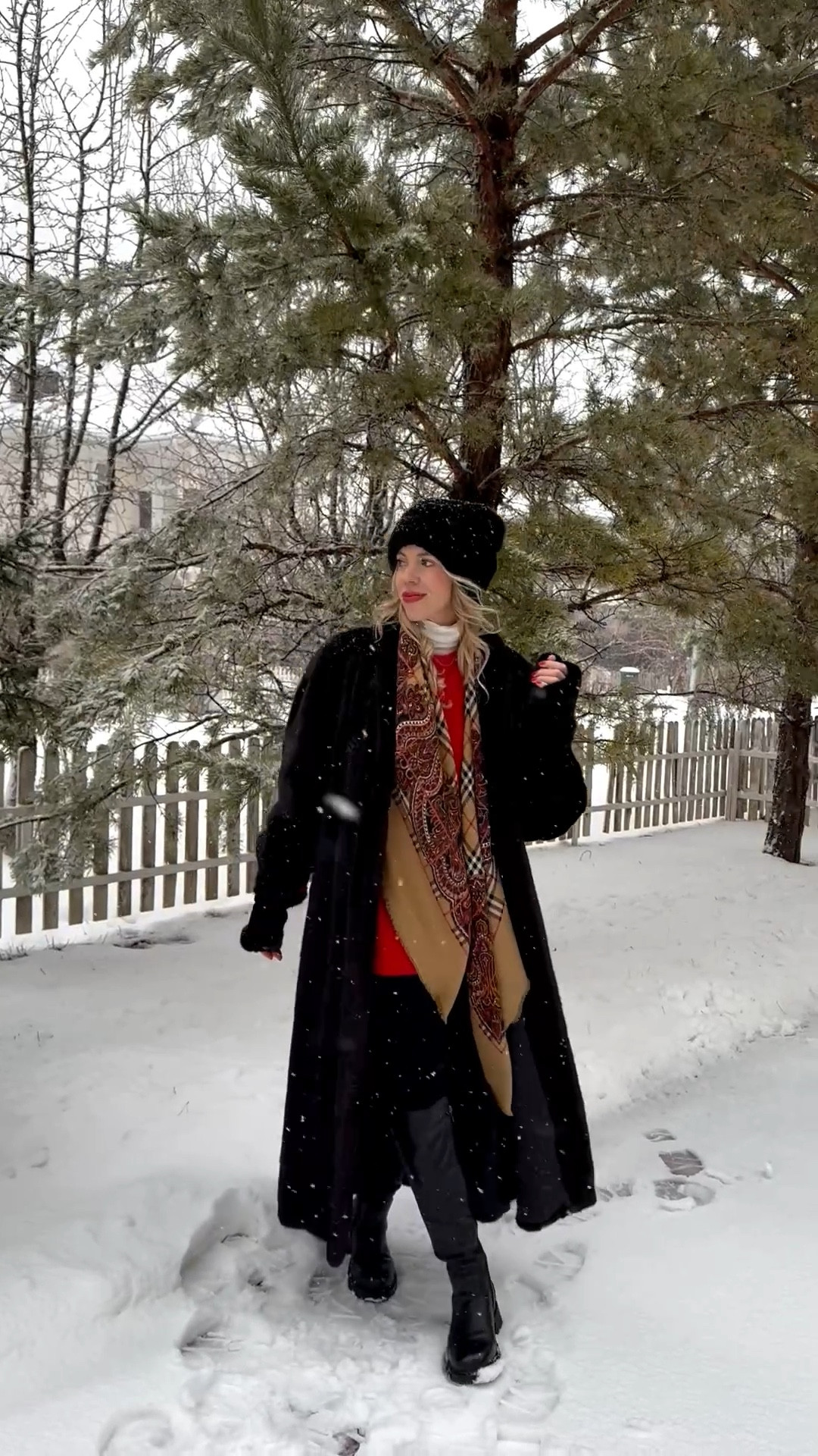 Winter outfit, fur coat, vintage Burberry scarf, red sweater, lug sole boots, holiday style 

#LTKHoliday #LTKFindsUnder100 #LTKShoeCrush