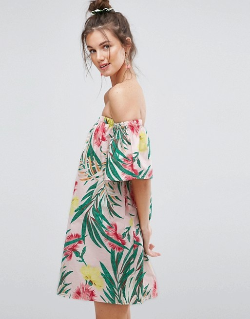 ASOS Cotton Off Shoulder Sundress in Tropical Print | ASOS US
