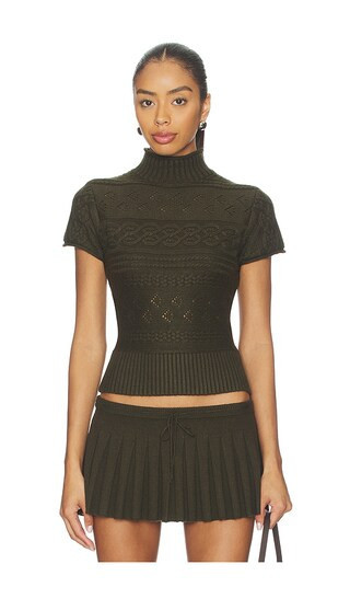 GUIZIO Cable Knit Turtleneck Top in Olive. - size XL | Revolve Clothing (Global)