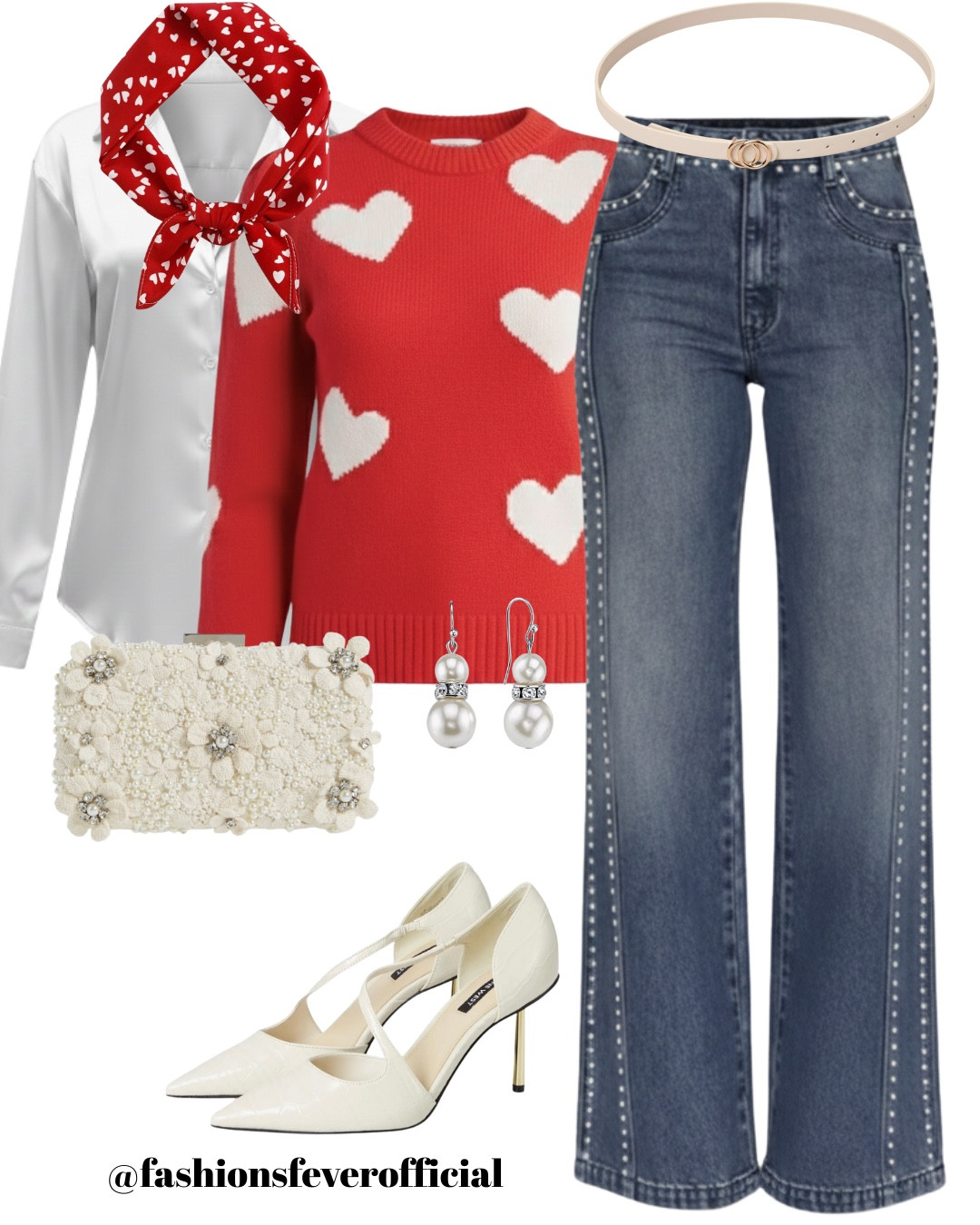 Valentine’s Day outfit idea! A cozy heart sweater styled with wide-leg jeans and classic heels, perfect for winter dates, brunch, or festive street style.

The satin shirt and the silk scarf elevates the look further!

Flatlay shows the actual pieces. AI-generated image used for outfit inspiration only.

#LTKFashion #LTKStyletip

#LTKValentine #LTKSeasonal #LTKootd