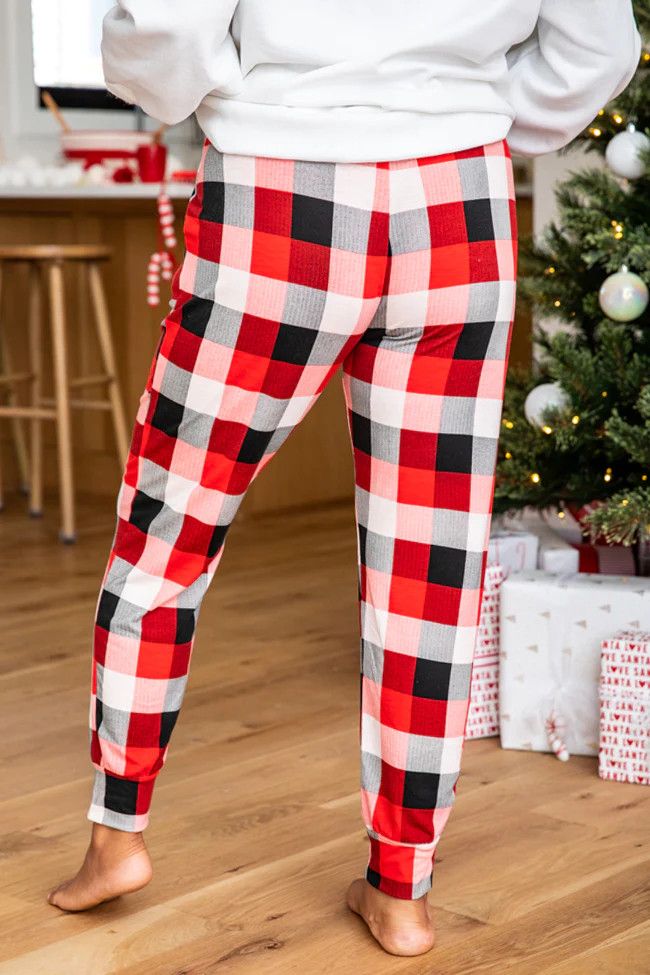 Remarkable Kiss Red/Black Plaid Lounge Joggers | Pink Lily