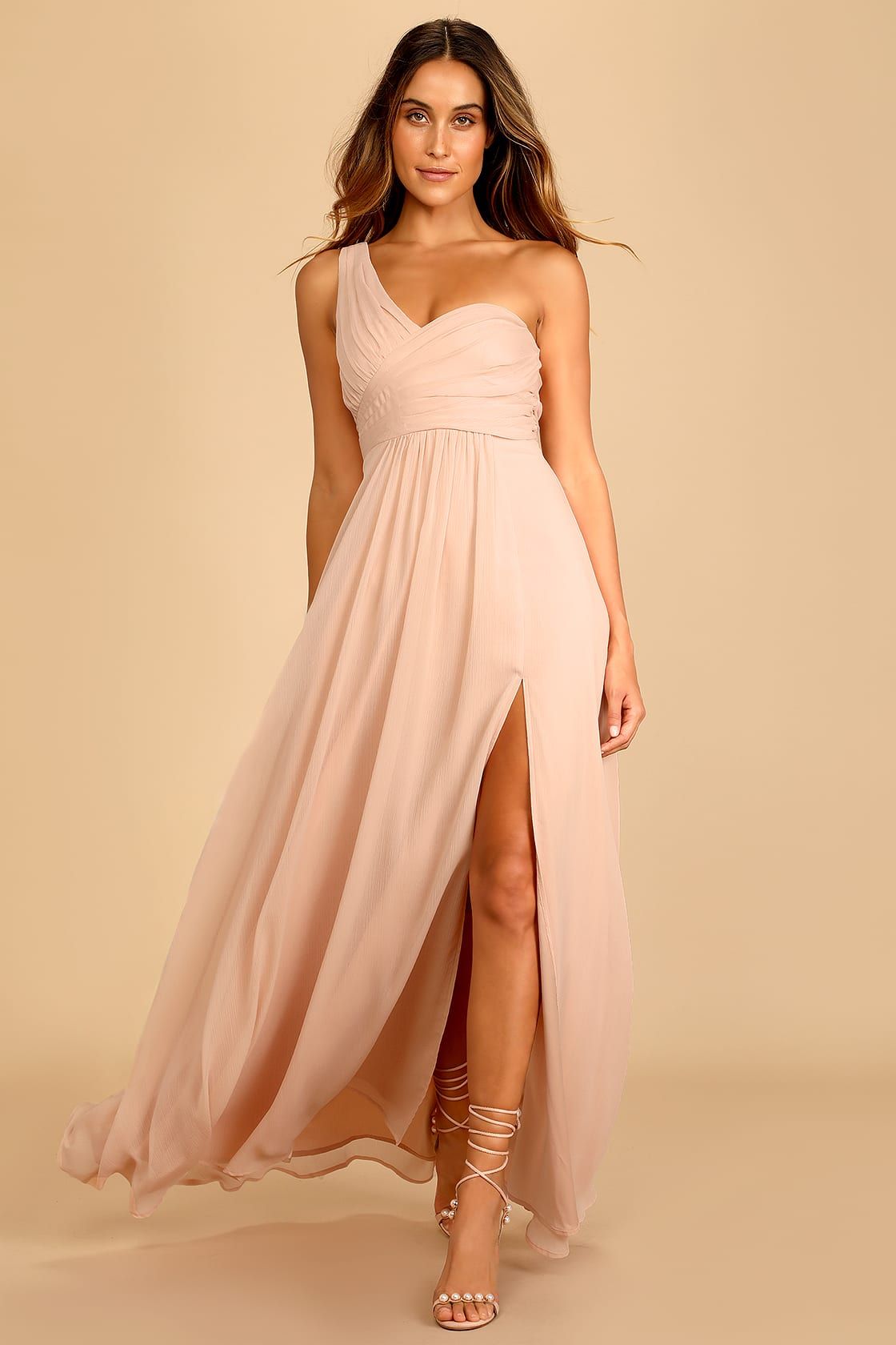 Always Enamored Blush Pink One-Shoulder Maxi Dress | Lulus (US)