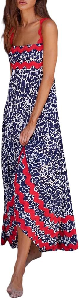 Women’s Boho Graphic Print Maxi Dress - Spaghetti Strap, Tropical Flowy Cami for Summer Beach V... | Amazon (US)