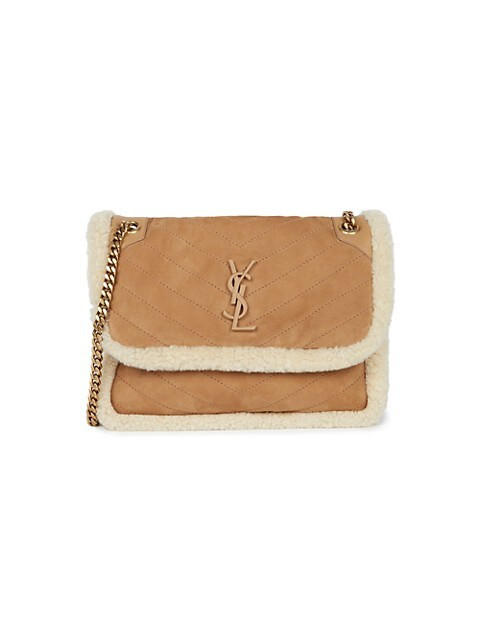 Medium Niki Shearling-Trimmed Leather Shoulder Bag | Saks Fifth Avenue