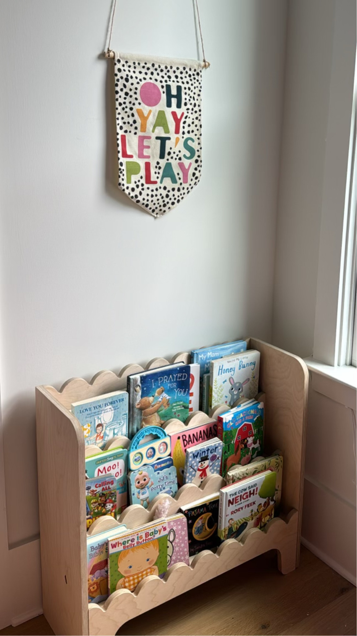 Love this cute bookshelf and banner!