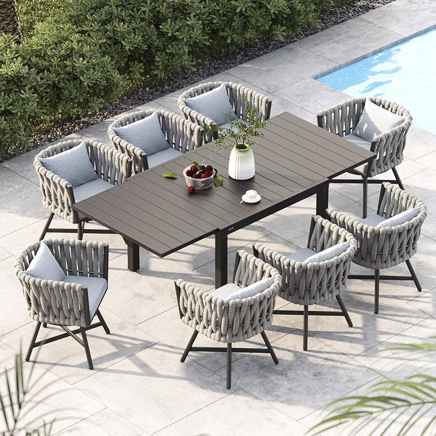 Grand patio 9-Piece Outdoor Dining Set for 8, Patio Dining Furniture Set for 8 Swivel Rope Wicker... | Amazon (US)