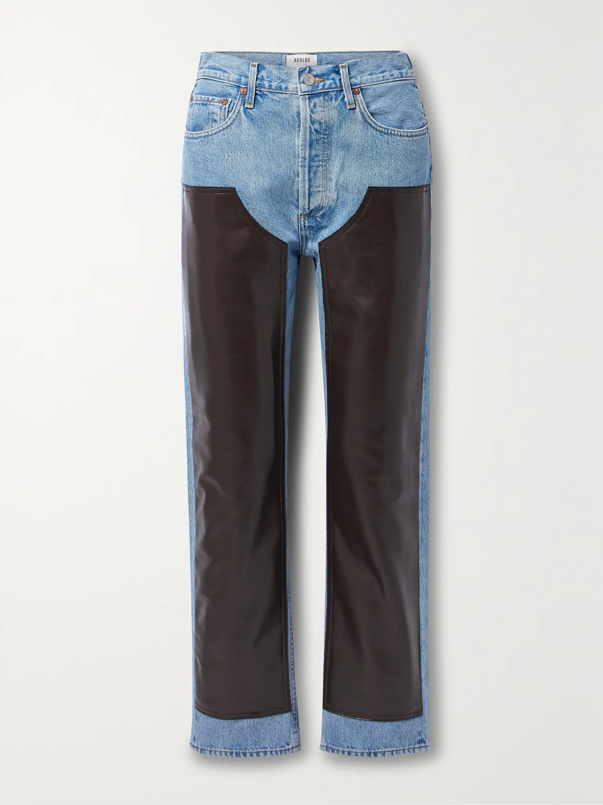 AGOLDE+ NET SUSTAIN Ryder recycled leather-paneled high-rise straight-leg organic jeans | NET-A-PORTER (US)