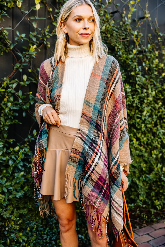 Once In A While Brown Plaid Poncho | The Mint Julep Boutique