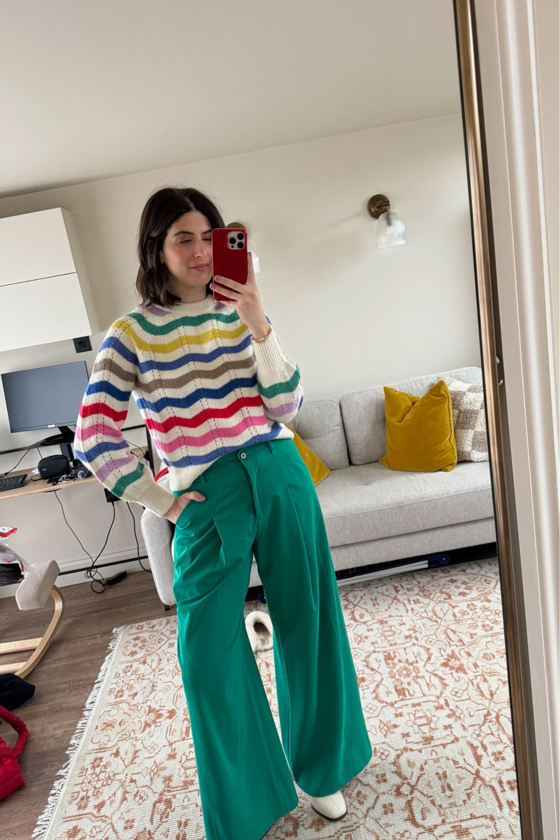 Wearing patterns and colour 
Me + Em wide leg trousers, green trousers, Boden jumper, Boden wave jumper #LTKgrwm 

#LTKuk #LTKeurope