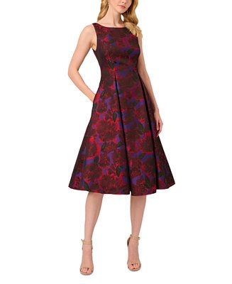 Adrianna Papell Women's Jacquard Tea-Length Dress - Macy's | Macy's