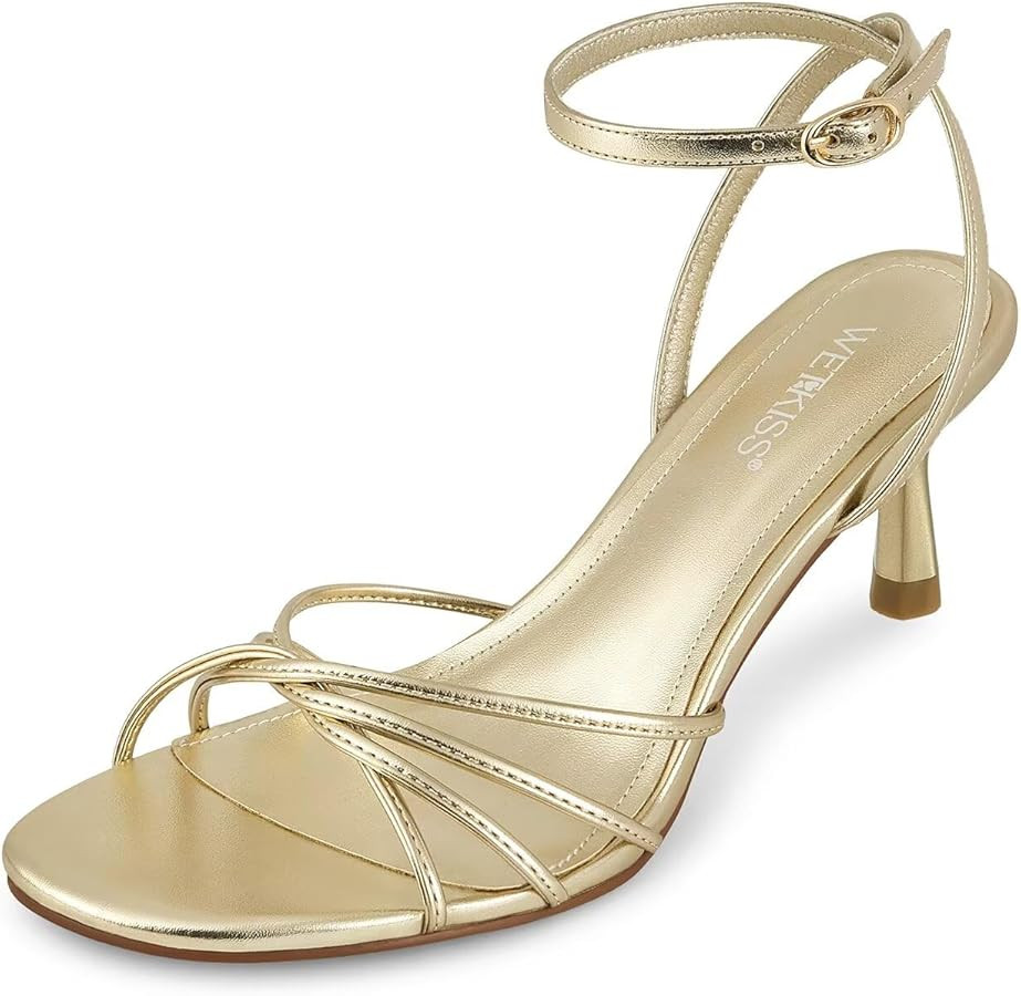 wetkiss Womens Sandals Round Open Toe Kitten Heels Adjustable Ankle Strap Low Heels Heeled Sandal... | Amazon (US)