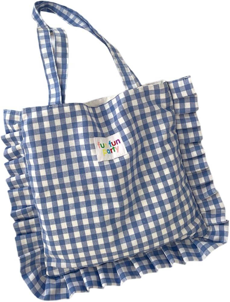 Coquette Tote Bag Aesthetic Plaided Purse Bag Ruffle Hobo Handbag Women Fairycore Cotton Tote Pur... | Amazon (US)