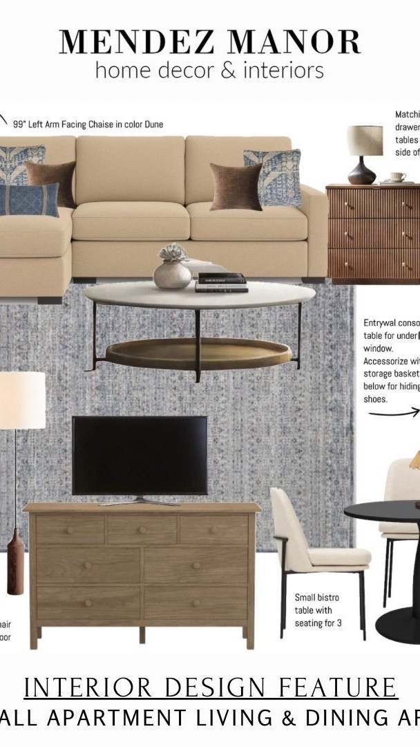 Small apartment furniture including the Larce sectional in color: Dune. 

This is a budget friendly sectional option with performance fabric.

✔️ Super comfortable sofa with chaise for a smaller open space. ✔️ Many configurations available! ✔️ Couch also comes in a light gray fabric color option. 

If you’re done saving inspiration photos and ready for an actual plan for your home, this is for you.

👉🏻 My flat-rate full room design package gives you a complete, cohesive design — layout, furniture, lighting and styling — all mapped out before you start ordering.

No hourly billing.
No guesswork.
Just a professional plan you can confidently implement.

✔️I design.
✔️You bring it to life.
✔️And together we create a space that finally feels finished.

Visit 👉🏻 mendezmanor.com to learn more! 

#LTKHome #LTKmomlife